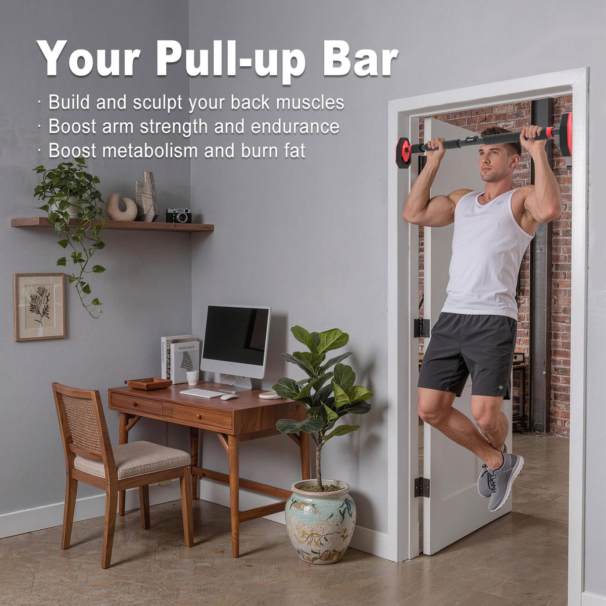 HOTWAVE Doorway Pull Up Bar,Portable Home Gym Upper Body Strength Training, 600LB Capacity, 3-level gear lock, No-Drill Chin Up Bar with Bubble Level, Adjustable Width 28.7-37in / 31.5-40.6in
