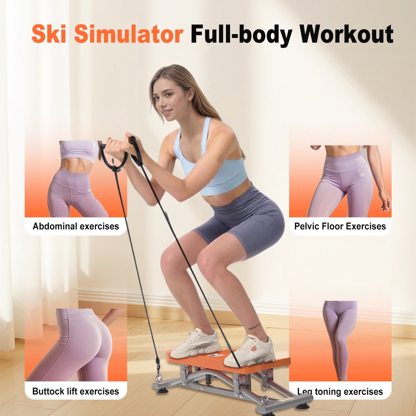 HOTWAVE New Upgrade Ski Simulator Machine - 300 lbs Capacity Indoor Fitness Equipment for Core, Leg & Ab Workout with LCD Monitor, Full Body Balance Trainer