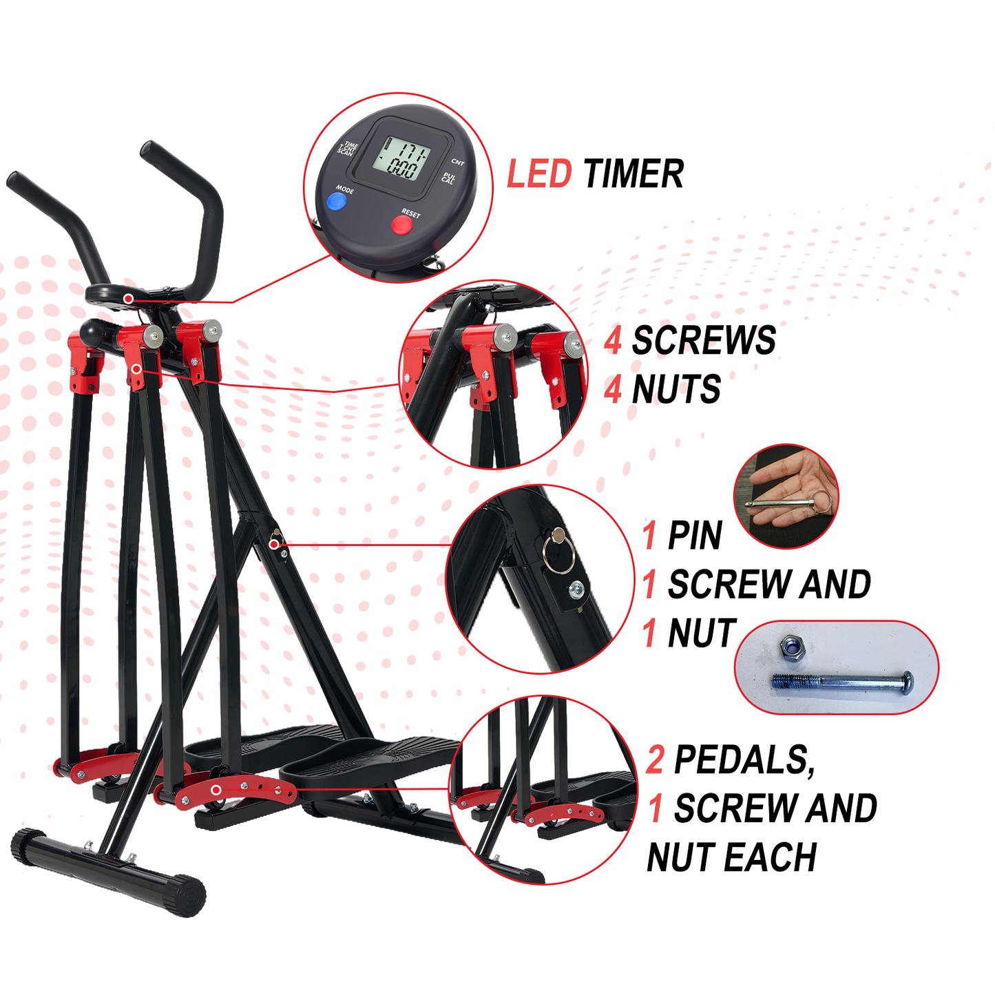 Spacewalker-Air Walker Exercise Machine, Cardio Cross Trainer Glider for Home Exercise, Foldable Elliptical for Small Spaces, 350LBS Weight Capacity
