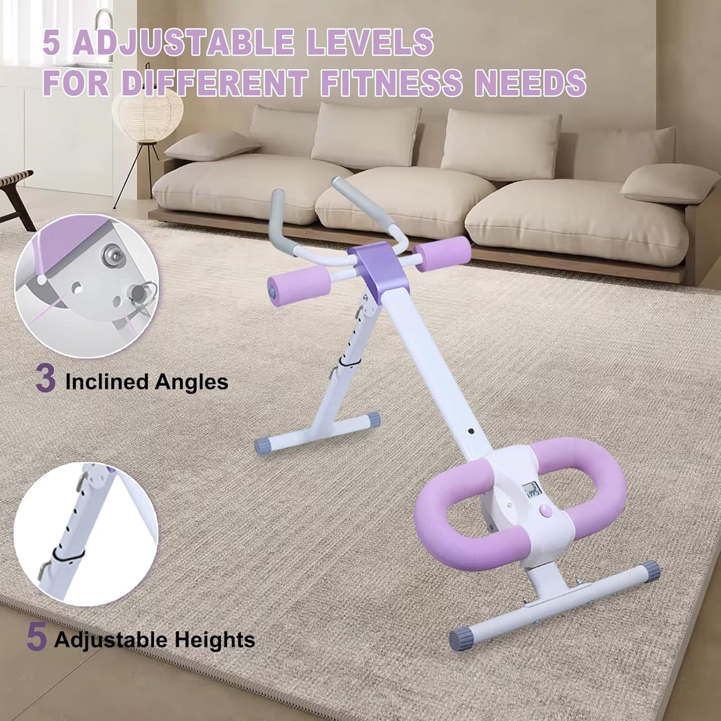 HOTWAVE Ab Workout Equipment Abdominal Trainer, Adjustable Ab Machine at Home Gym, Foldable Abdominal Exercise Machine, Core & Ab Trainer Machine for Stomach Workout with LCD Monitor