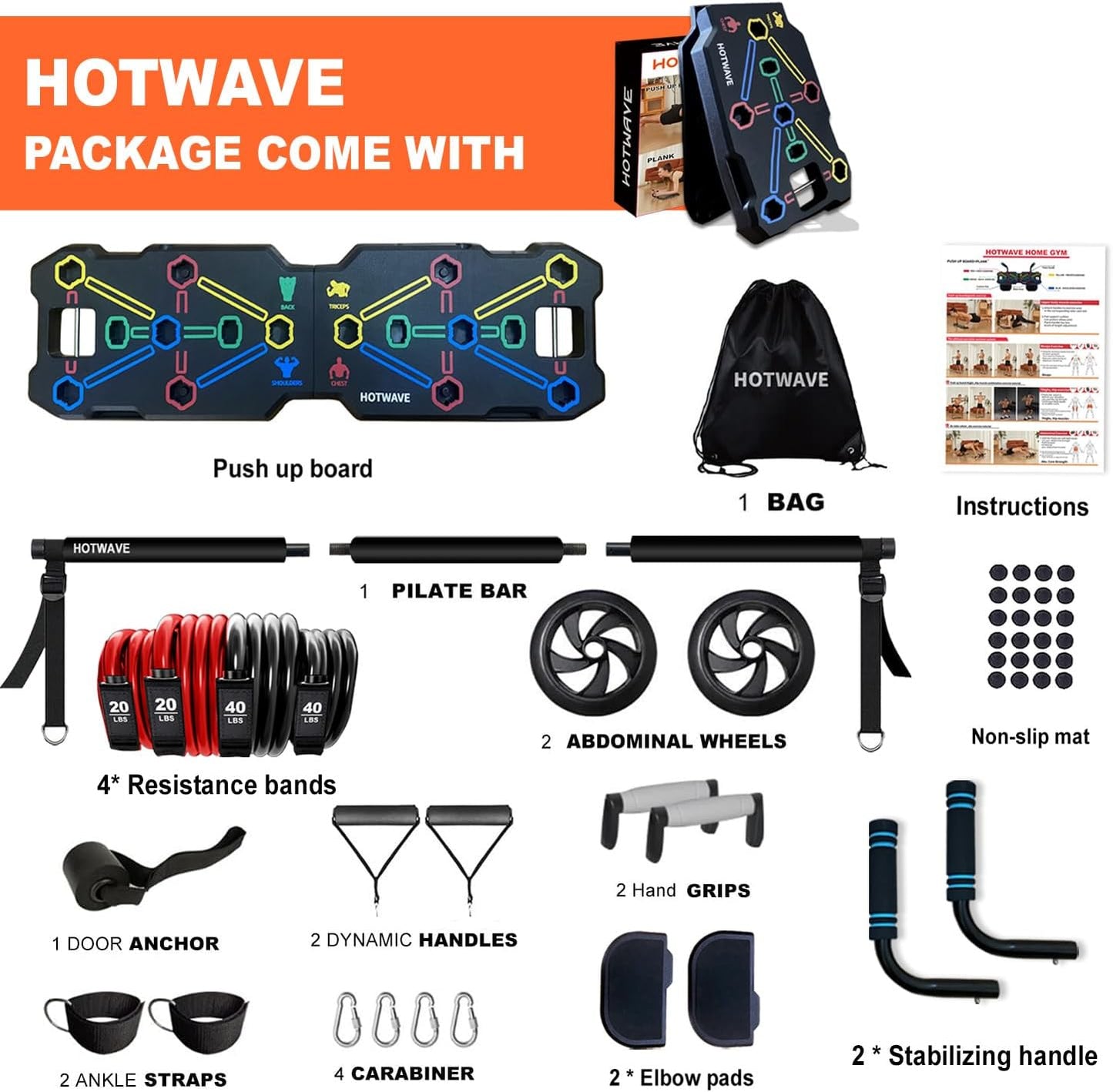 HOTWAVE Portable Workout Equipment with 20 Gym Accessories