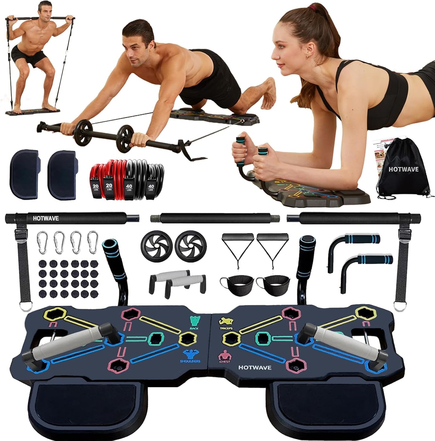 HOTWAVE Portable Workout Equipment with 20 Gym Accessories
