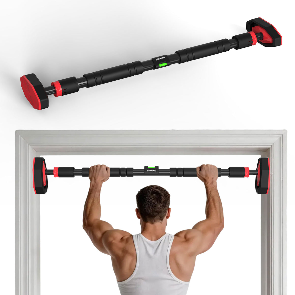 HOTWAVE Doorway Pull Up Bar,Portable Home Gym Upper Body Strength Training, 600LB Capacity, 3-level gear lock, No-Drill Chin Up Bar with Bubble Level, Adjustable Width 28.7-37in / 31.5-40.6in