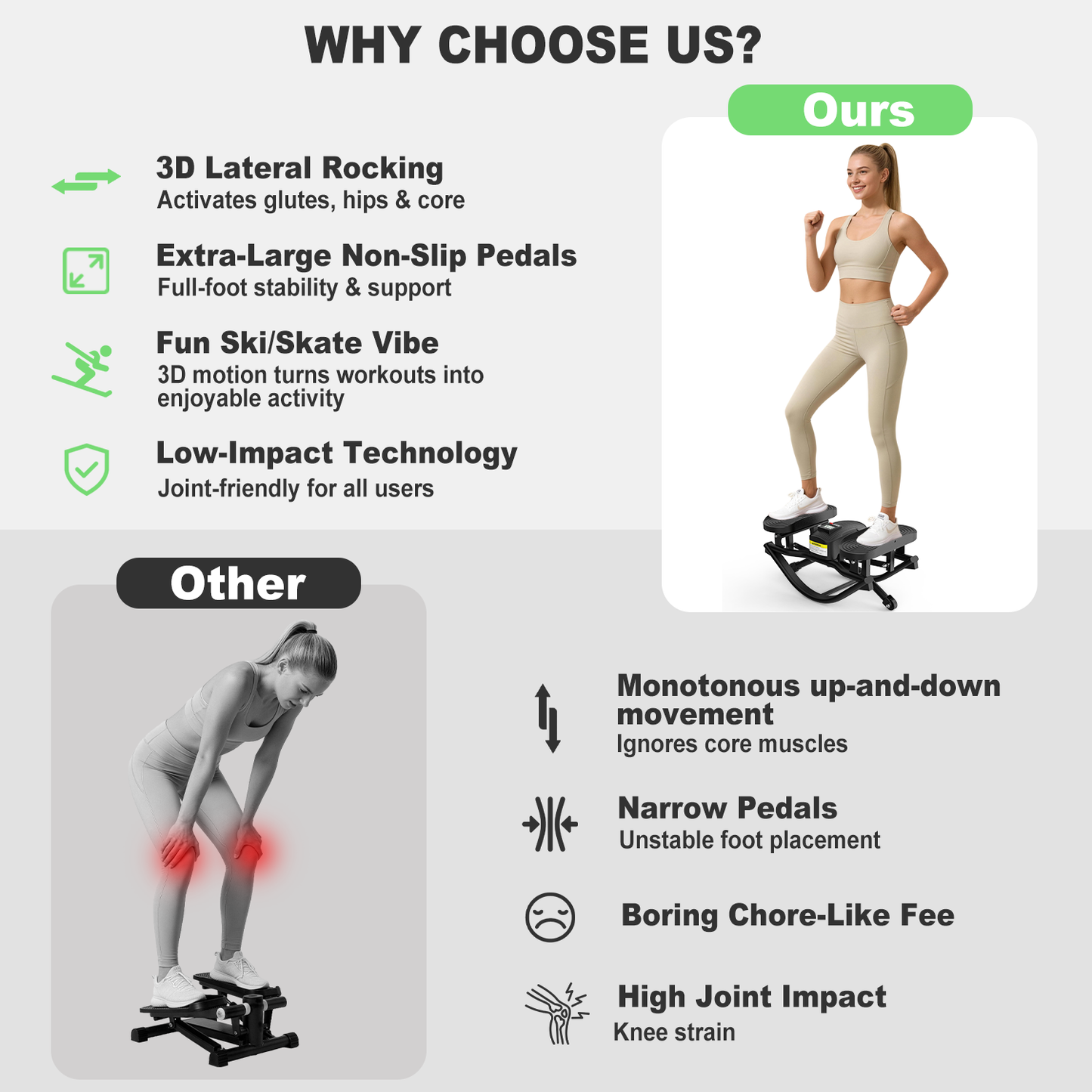 Rock Stepper - New Generation Aerobic Fitness Equipment with 350lbs Load Capacity for Indoor Outdoor Use No Installation Needed