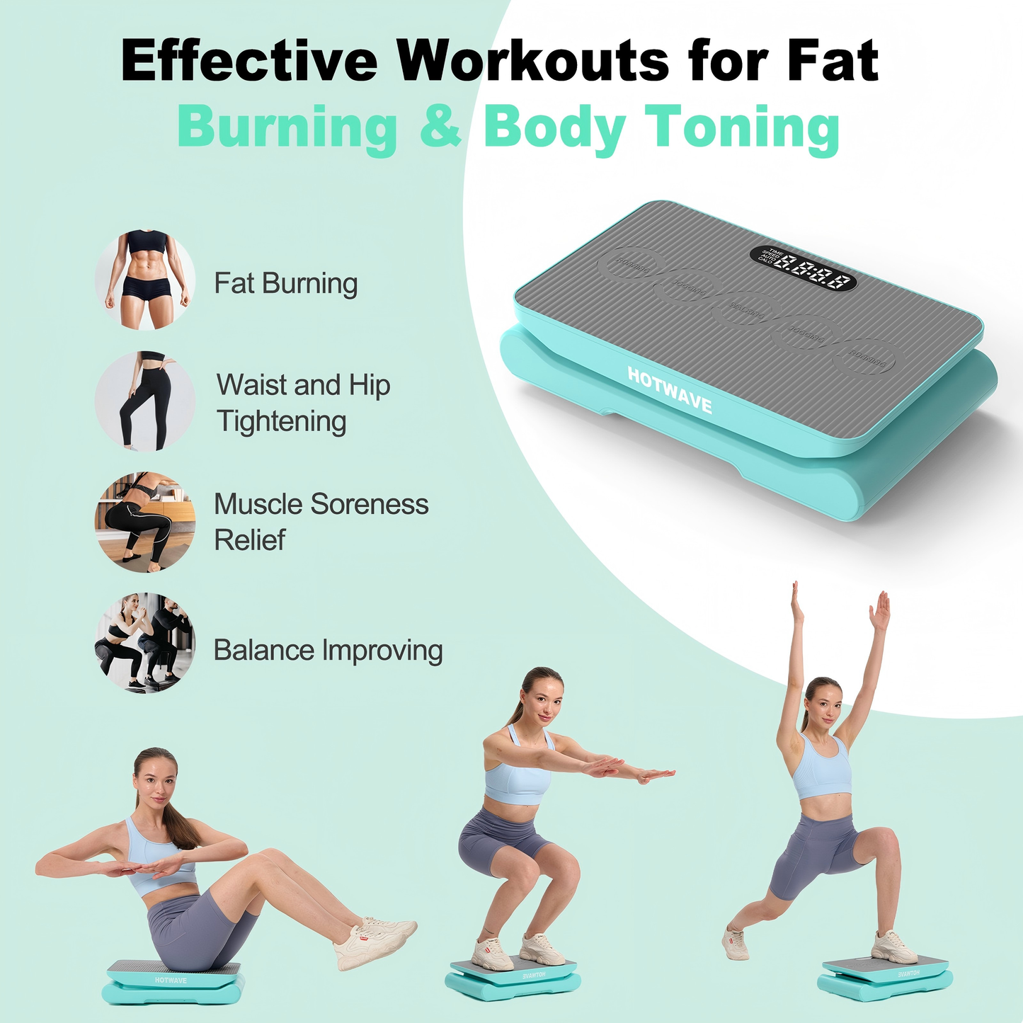HOTWAVE Vibration Plate Machine, 350 lbs Weight Capacity, 1-10 Level Lymphatic Drainage Machine, body balance Full Body Workout Vibration board, Home Gym Equipment