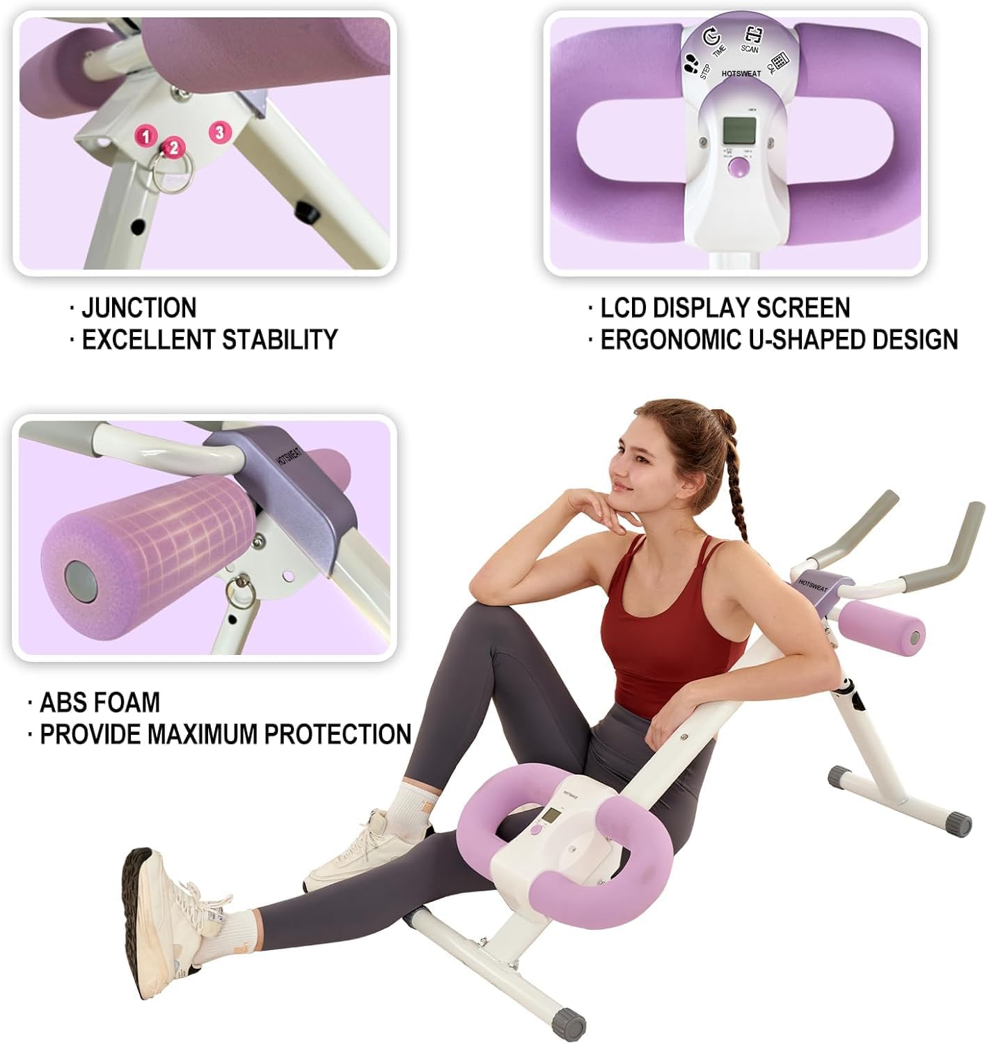 HOTWAVE Ab Workout Equipment Abdominal Trainer, Adjustable Ab Machine at Home Gym, Foldable Abdominal Exercise Machine, Core & Ab Trainer Machine for Stomach Workout with LCD Monitor