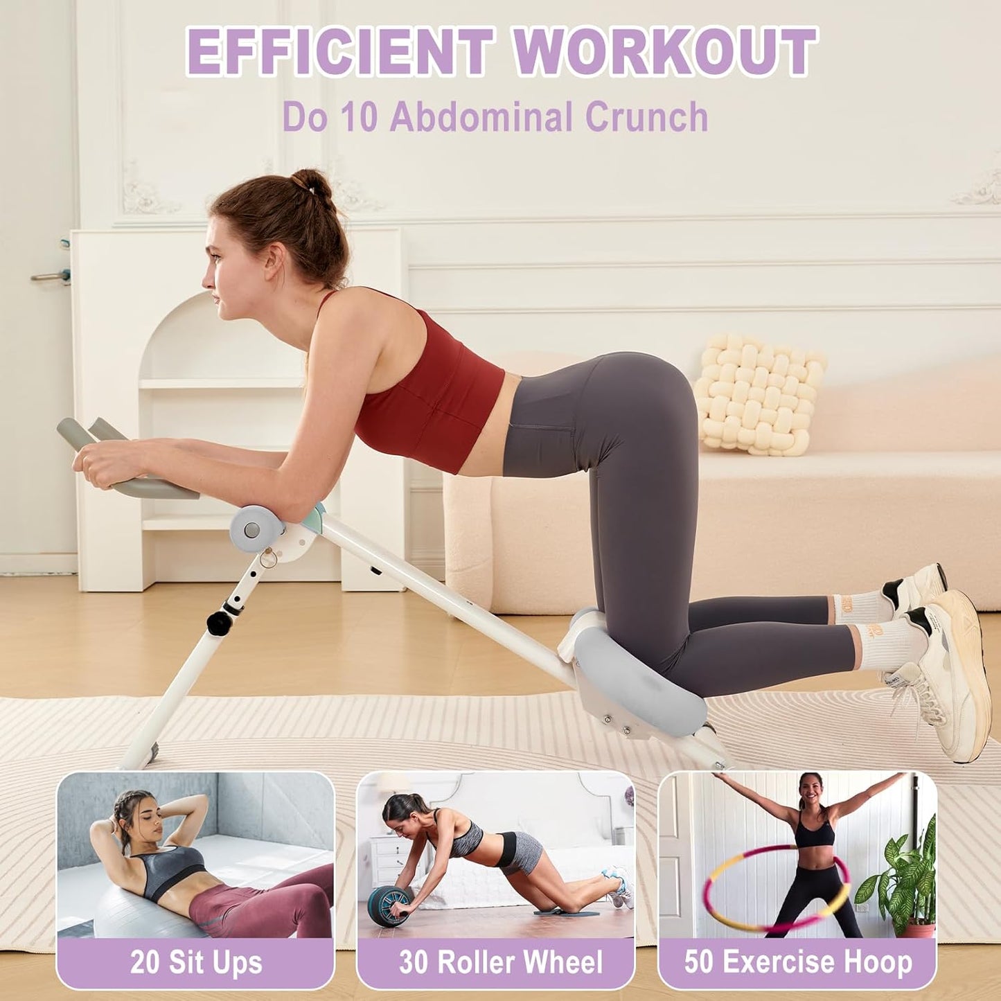 HOTWAVE Ab Workout Equipment Abdominal Trainer, Adjustable Ab Machine at Home Gym, Foldable Abdominal Exercise Machine, Core & Ab Trainer Machine for Stomach Workout with LCD Monitor