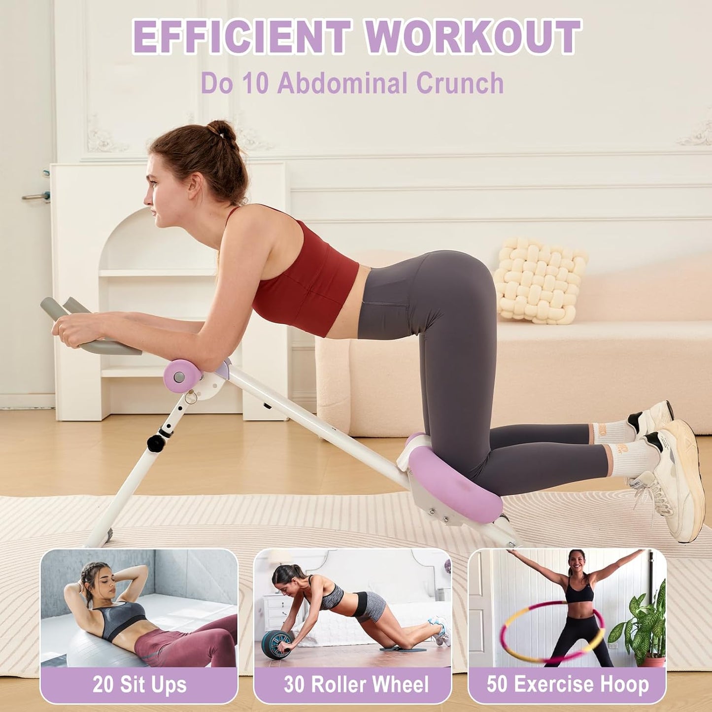 HOTWAVE Ab Workout Equipment Abdominal Trainer, Adjustable Ab Machine at Home Gym, Foldable Abdominal Exercise Machine, Core & Ab Trainer Machine for Stomach Workout with LCD Monitor