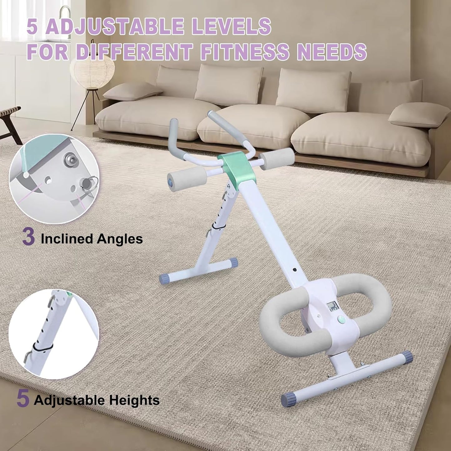 HOTWAVE Ab Workout Equipment Abdominal Trainer, Adjustable Ab Machine at Home Gym, Foldable Abdominal Exercise Machine, Core & Ab Trainer Machine for Stomach Workout with LCD Monitor